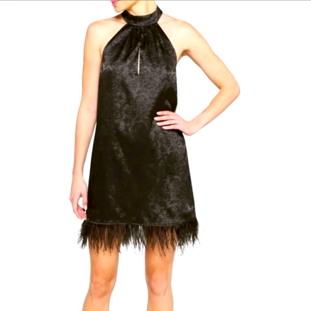 Wayf Dresses | Wayf Black Swing Halter Mini Feather Dress- Nwt Sz M black